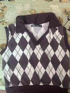 Zara Argyle Knit Top