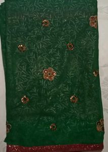 Green Embroidered saree