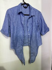 Blue Tie-Front Crop Top