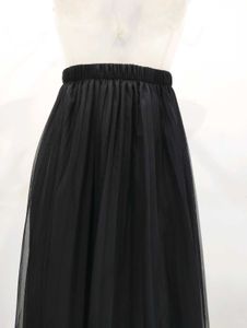 Black Pleated Tulle Midi Skirt