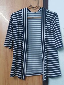 Striped Open Front Cardigan with trouser