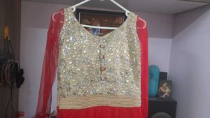 Red Embellished Anarkali Kurta