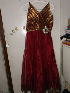 Red Satin Net Gown