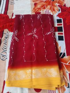 Elegant Maroon & yellow border Saree❤️😍