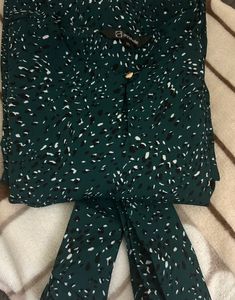 Annabelle Green Printed RoundNeck Dress+ Hip belt