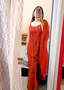 MAROON EMBROIDED KURTI DUPATTA SET