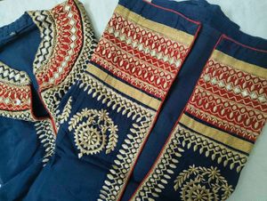 Embroidered Navy &amp; Red Indian Salwar Kameez