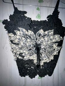 Black Lace Embellished Corset Top