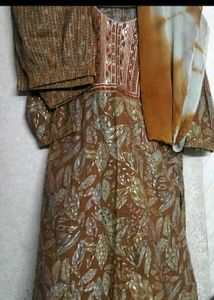 Elegant Brown Printed Kurta Set