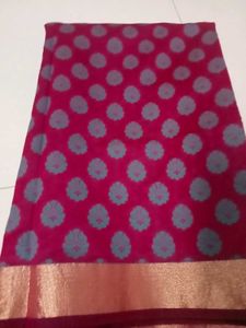 Cotton Blend Rose Pink Saree