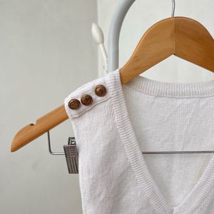 White Knit Vest with Button Detail