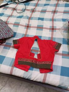 New Red &amp; Gold Saree With Mirror Work On Border