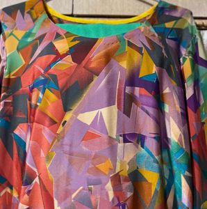 Colorful Abstract Printed Suit with Beige Dupatta