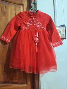 Festive Red Girls' Dress