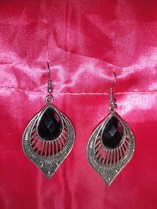 Boho Silver &amp; Black Drop Earrings