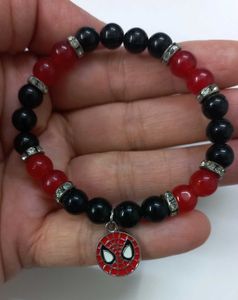 Handmade Red &amp; Black Bracelet with Spiderman Charm