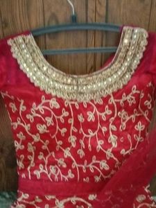 Red &amp; Gold Embroidered Anarkali