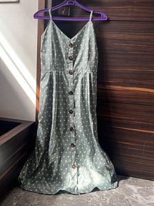 Polka Dot Button-Front Midi Dress