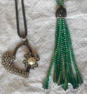 Long Heart &amp; Pearl Necklace 🦪 + stone chain 💚