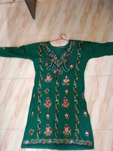Green Embroidered Kurta
