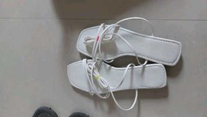 White Lace-Up Sandals