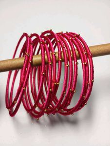 Pink &amp; Gold Silk Thread Bangles