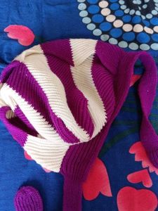 Striped Purple & White Knitted Hat