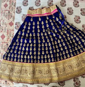 Heavy Embroidered Navy Blue Velvet Lehenga Choli
