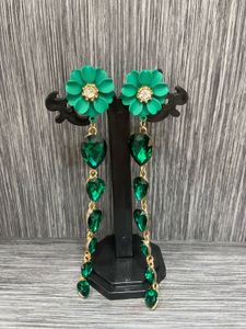 Green Flower Drop Earrings