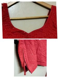 Red Embellished Saree With Blouse