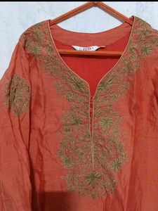 Orange &amp; Gold Embroidered Kurti