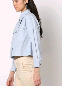 Blue Cropped Denim Jacket