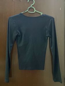 Zara Black Ruched Long Sleeve Top