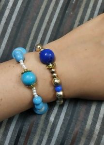 Beaded Bracelet Set - Blue &amp; Gold