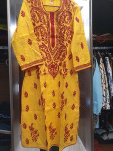 pakistani  phulkari work kurti in two beautiful color combinations yellow 💛 nd red  🌹