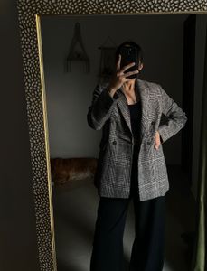 ROEM CHECKERED DOUBLE-BREASTED BLAZER
