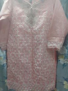 Elegant Peach Kurta Pant With Net Dupatta