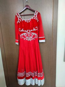 Red Velvet And Net Ethnic Suit |  Size 38