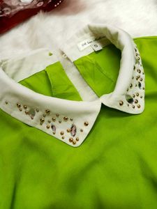 💚Green Bejeweled Collar Top💚