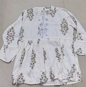 White Floral Print Tunic Short Kurti