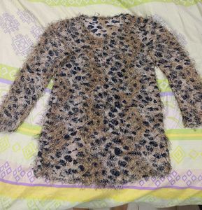 Stylish Fuzzy Animal Print Top