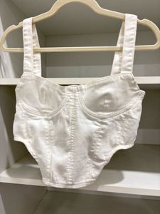 Zara White Denim Corset Top