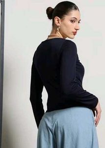 Shein  square neck navy blue Long Sleeve Top