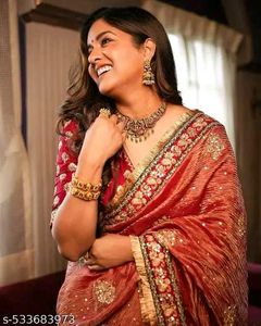 Stunning Red & Gold Silk Blend Saree