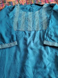Teal Color Silver EMBELLISHED SEQUIN KURTI L SIZE