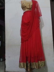 Red &amp; Golden Lehnga Unstitched Koti