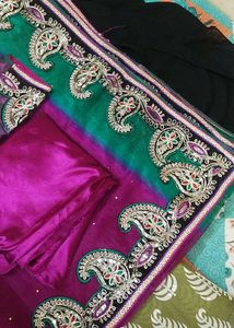 New Green &amp; Purple Embroidered Saree Blouse