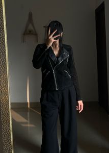 MANGO BLACK LEATHER &amp; SUEDE BIKER JACKET