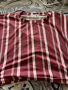 Burgundy & White Striped Crop Top