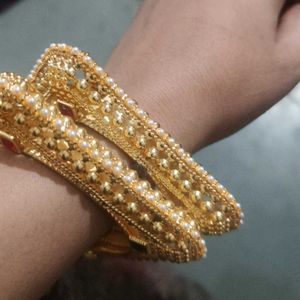 Golden Pearl Bangles - Set of 2